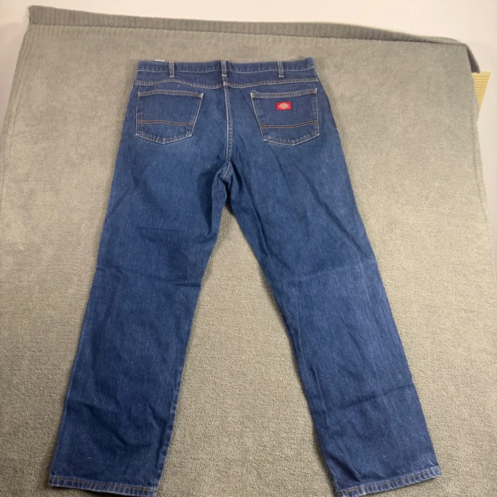 Dickies Mens Straight Leg Denim Jeans Medium Wash Blue Workwear 38x32